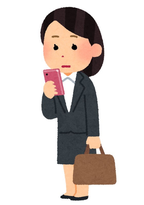 立ってスマホを使う女性のイラスト