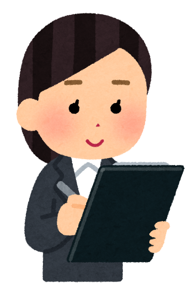 クリップボードに書き込む女性のイラスト