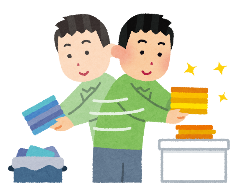 整理をしている人のイラスト(不用品処分)