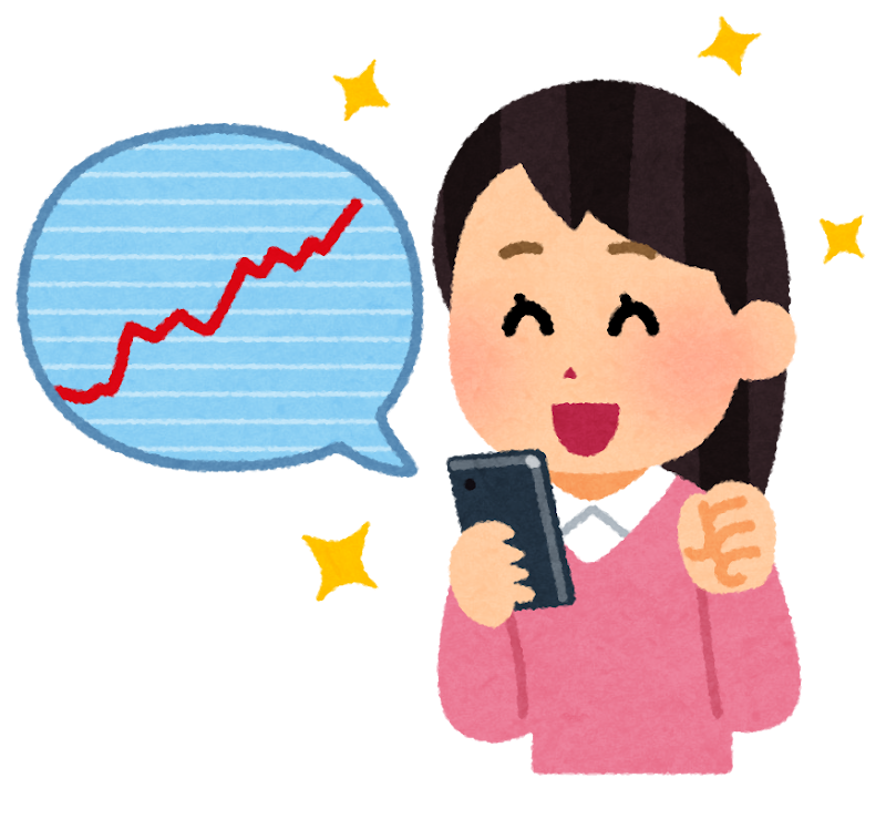 スマホでチャートを見る女性のイラスト（NISA積立と住民税）