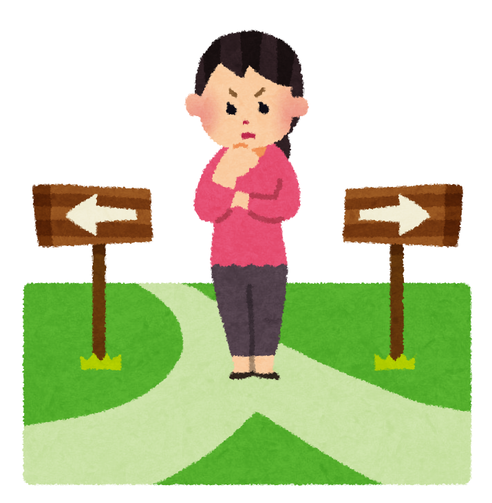 迷う女性のイラスト(楽天カードがない場合)