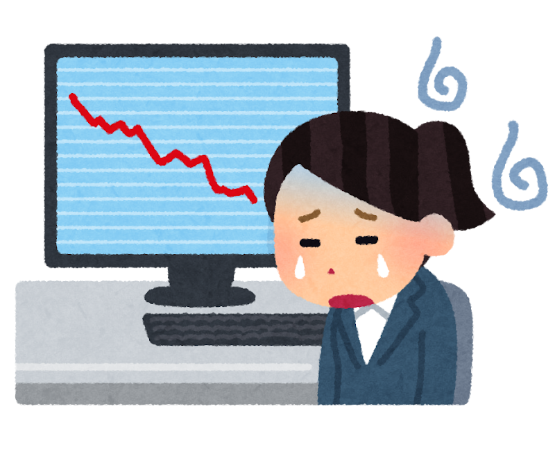 株価下落で悩む女性のイラスト（リスク許容度）
