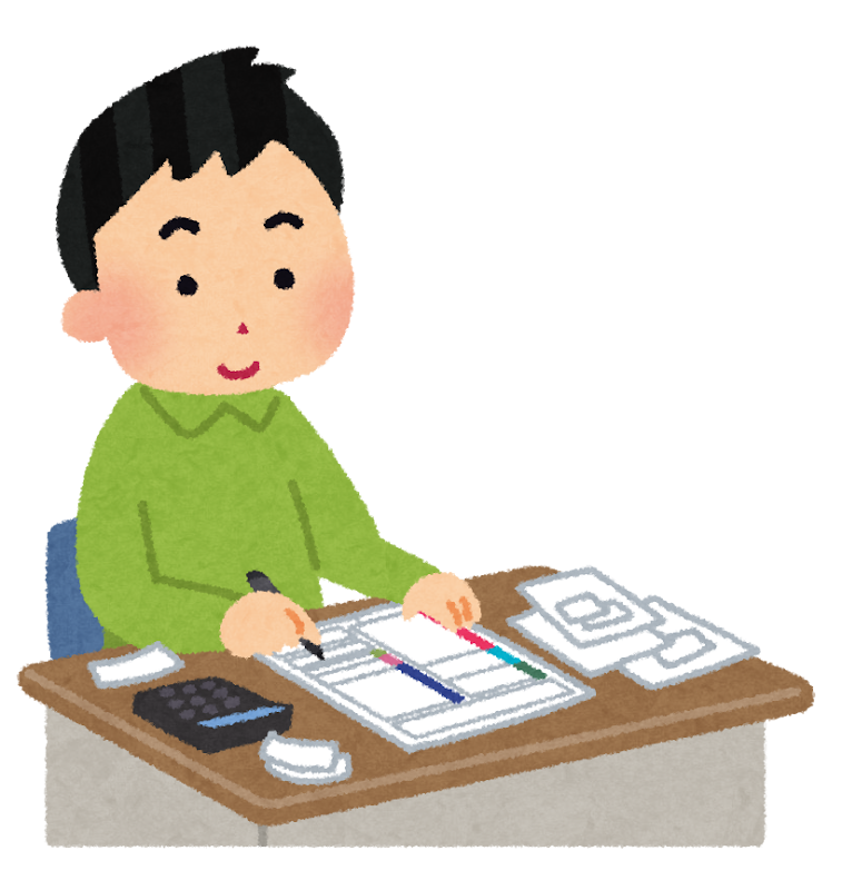 確定申告をする女性のイラスト（年収の壁とは）