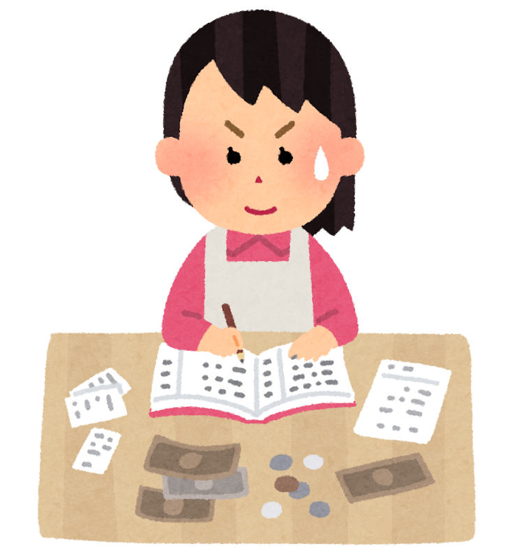 児童手当を投資に回す前に毎月の家計を確認する人のイラスト