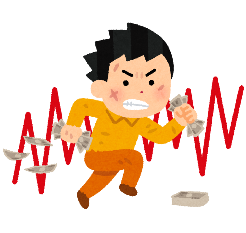 リスクの高い投資をする人のイラスト（一括投資のリスクと注意点のイメージ）