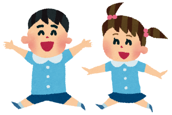 新しい幼稚園で元気に遊ぶ幼稚園児のイラスト・転園後すぐに馴染んだ長女のイメージ