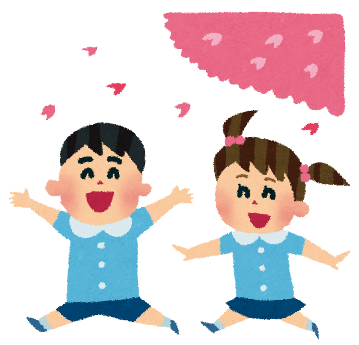 桜の木の下で遊ぶ幼稚園児のイラスト・転勤と入園が重なった春の転園シーン